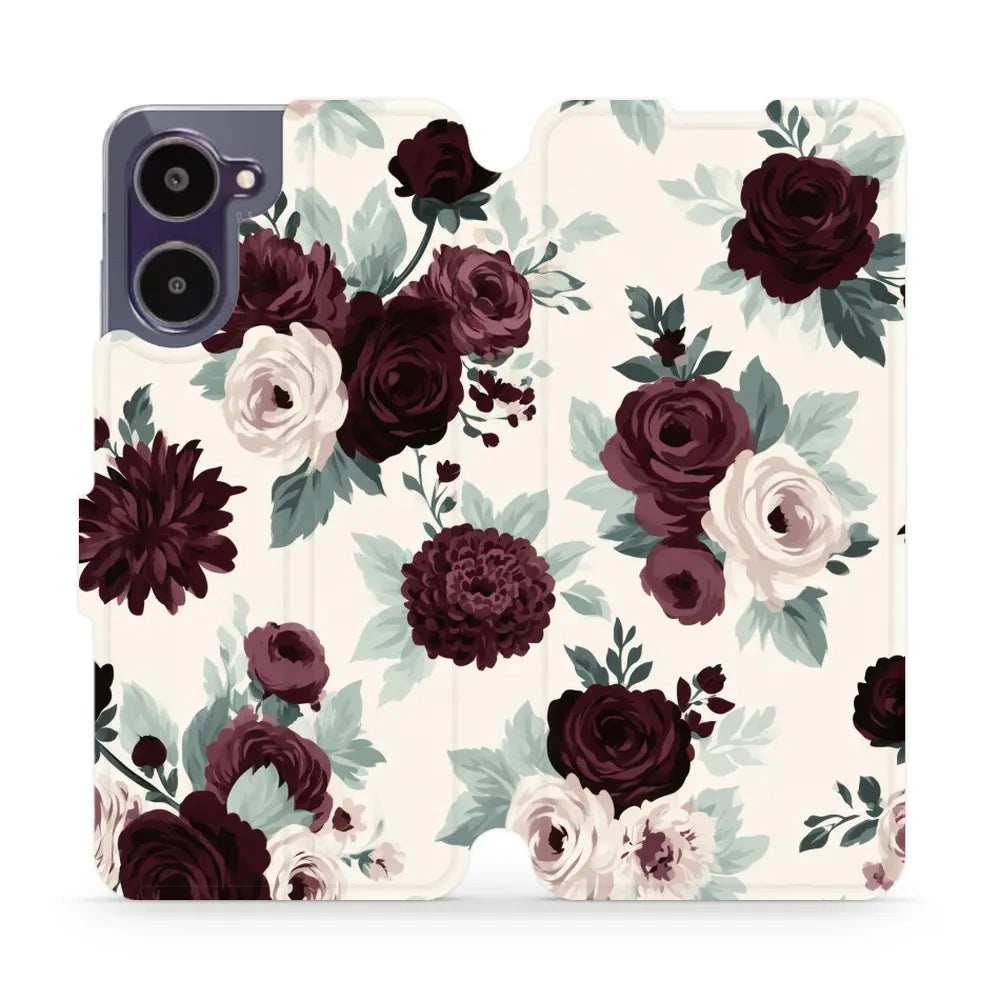 Handyhülle mit klappe für realme 10 4G, Mobiwear Book, Rosen mit Salbei auf Creme