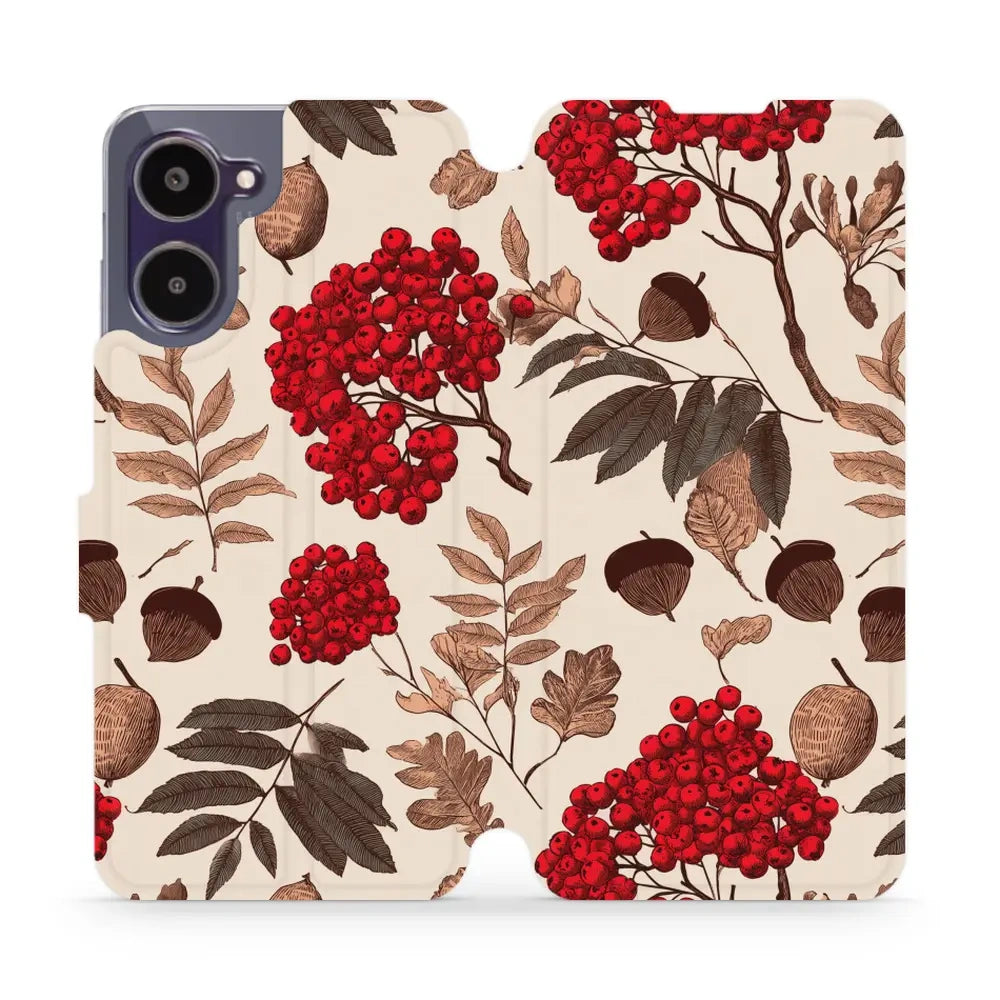 Handyhülle mit klappe für realme 10 4G, Mobiwear Book, Vogelbeeren auf Ecru