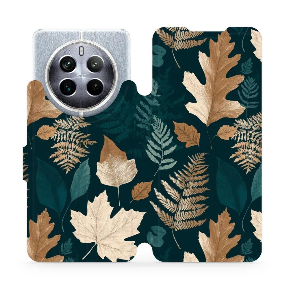 Handyhülle mit klappe für realme 12, Mobiwear Book, Herbarium aus Blättern und Farnen
