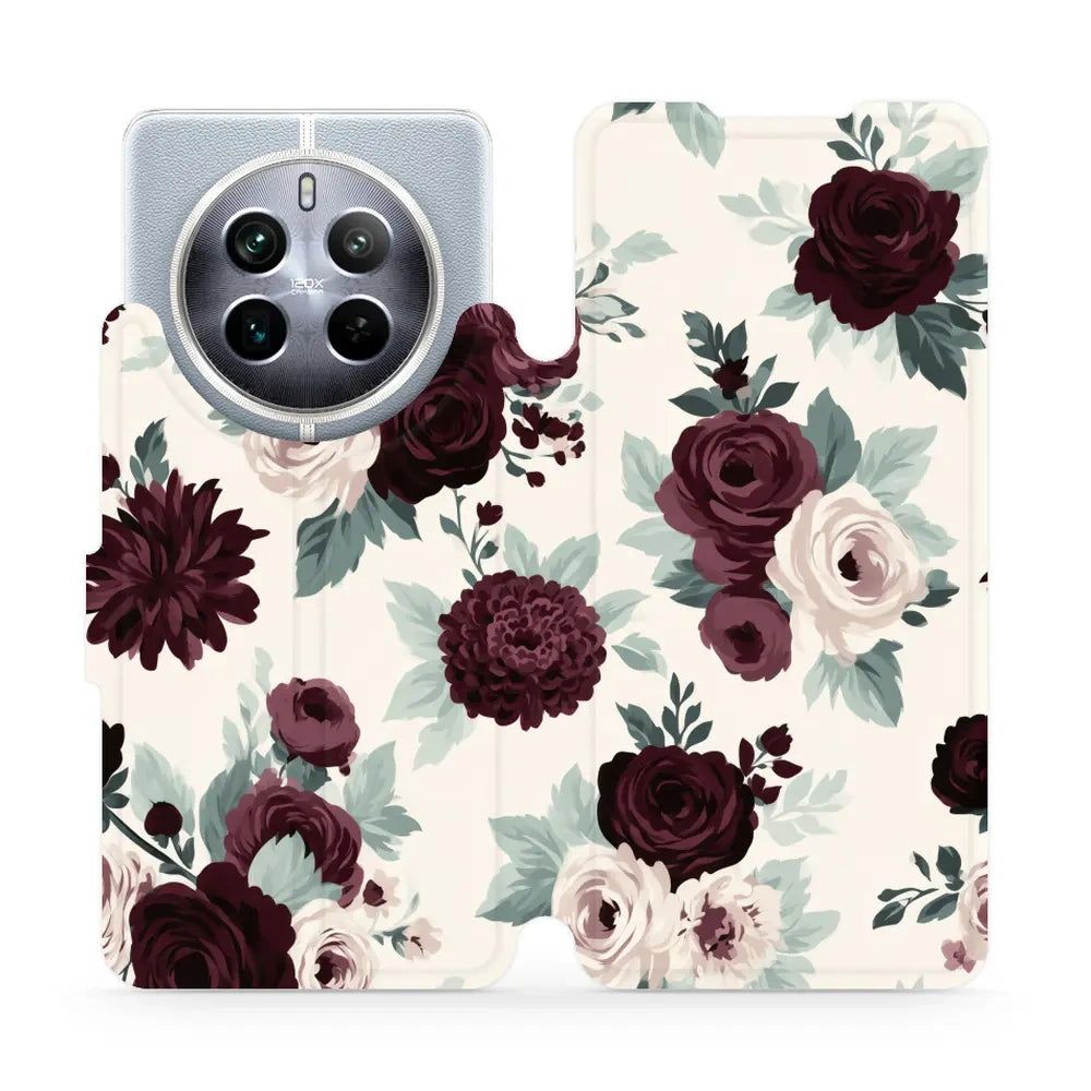 Handyhülle mit klappe für realme 12, Mobiwear Book, Rosen mit Salbei auf Creme