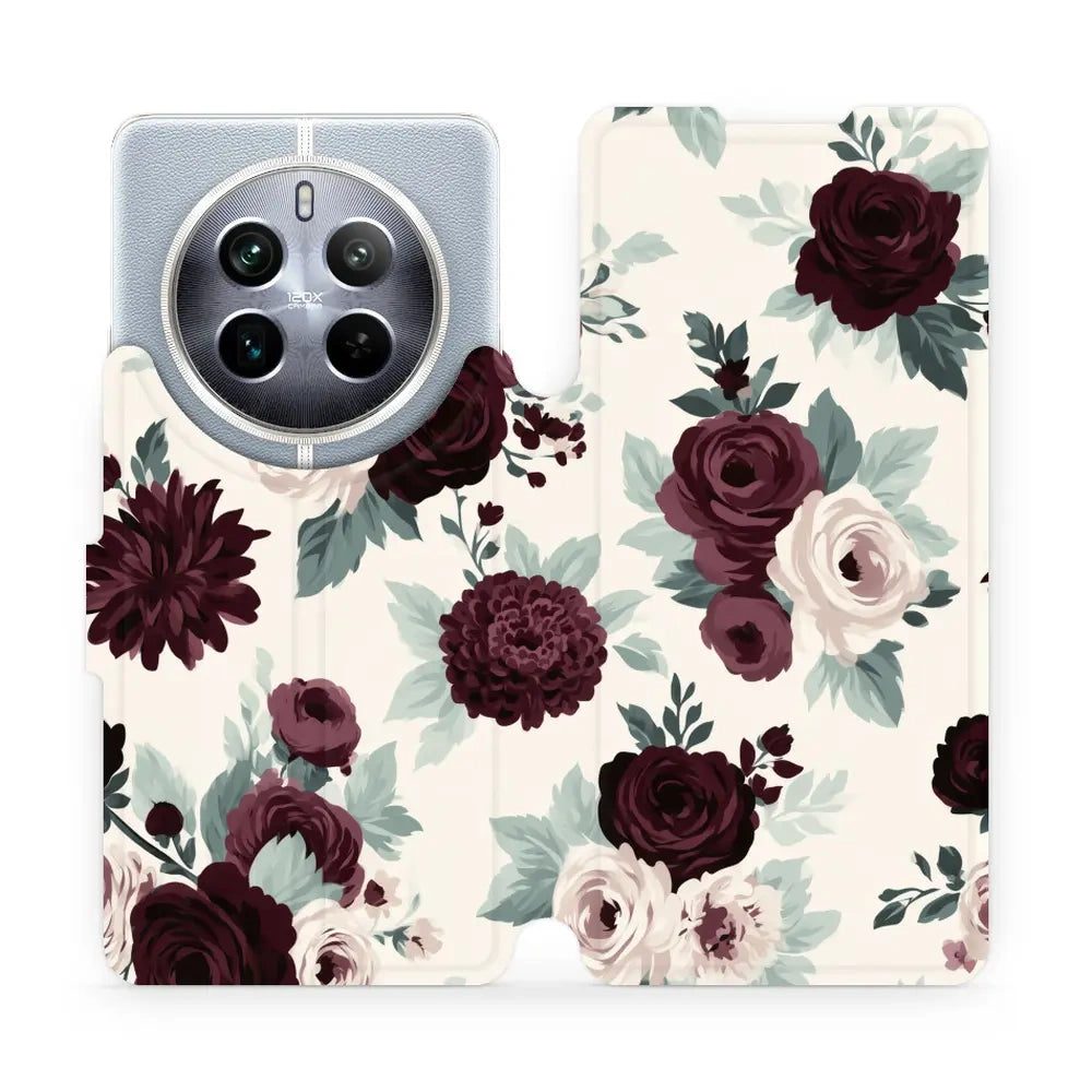Handyhülle mit klappe für realme 12 Pro Plus, Mobiwear Book, Rosen mit Salbei auf Creme