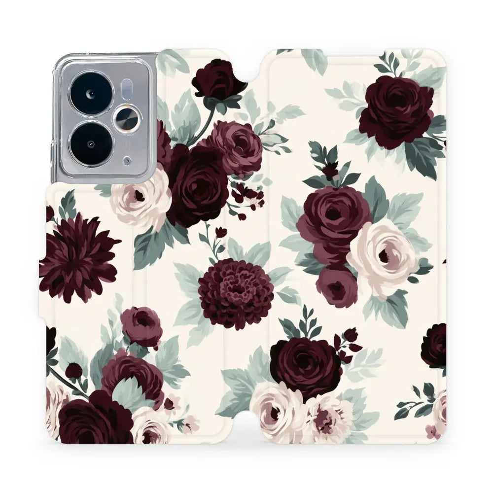 Handyhülle mit klappe für realme 14 5G, Mobiwear Book, Rosen mit Salbei auf Creme