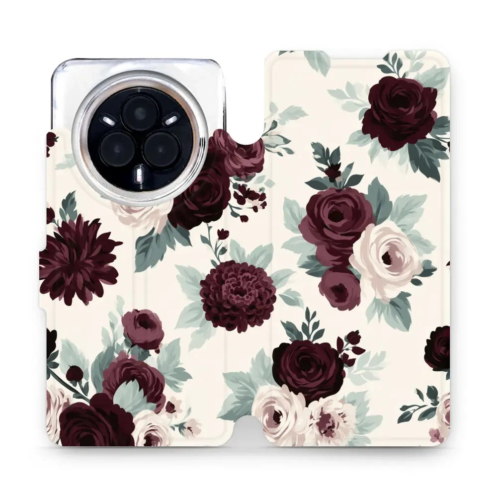 Handyhülle mit klappe für realme 14 Pro 5G, Mobiwear Book, Rosen mit Salbei auf Creme