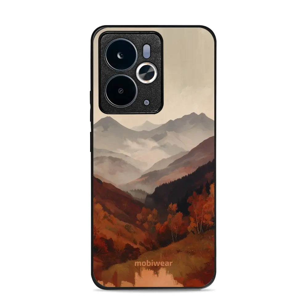 Handyhülle für realme 14T 5G, Mobiwear Glossy Case, Nebliges Tal in den Bergen