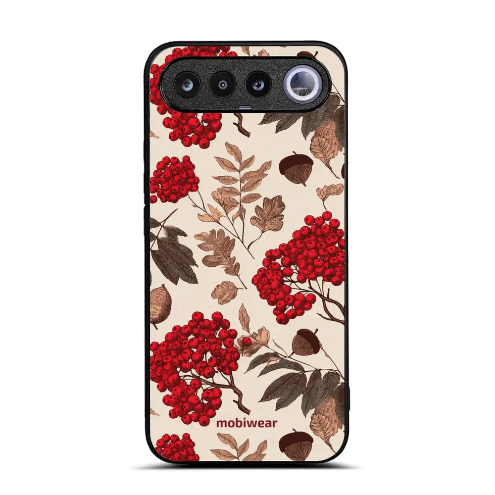 Handyhülle für realme 16 5G, Mobiwear Glossy Case, Vogelbeeren auf Ecru