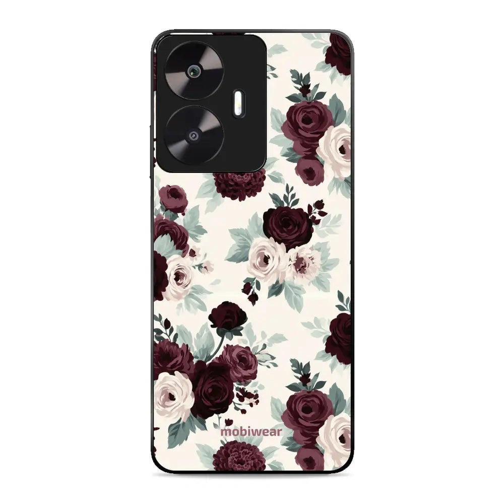 Handyhülle für realme C55, Mobiwear Glossy Case, Rosen mit Salbei auf Creme