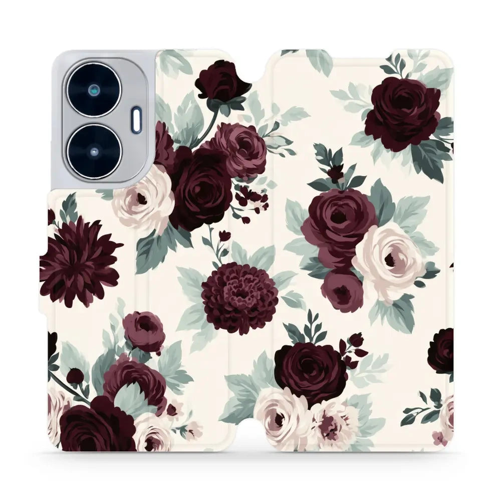 Handyhülle mit klappe für realme C55, Mobiwear Book, Rosen mit Salbei auf Creme