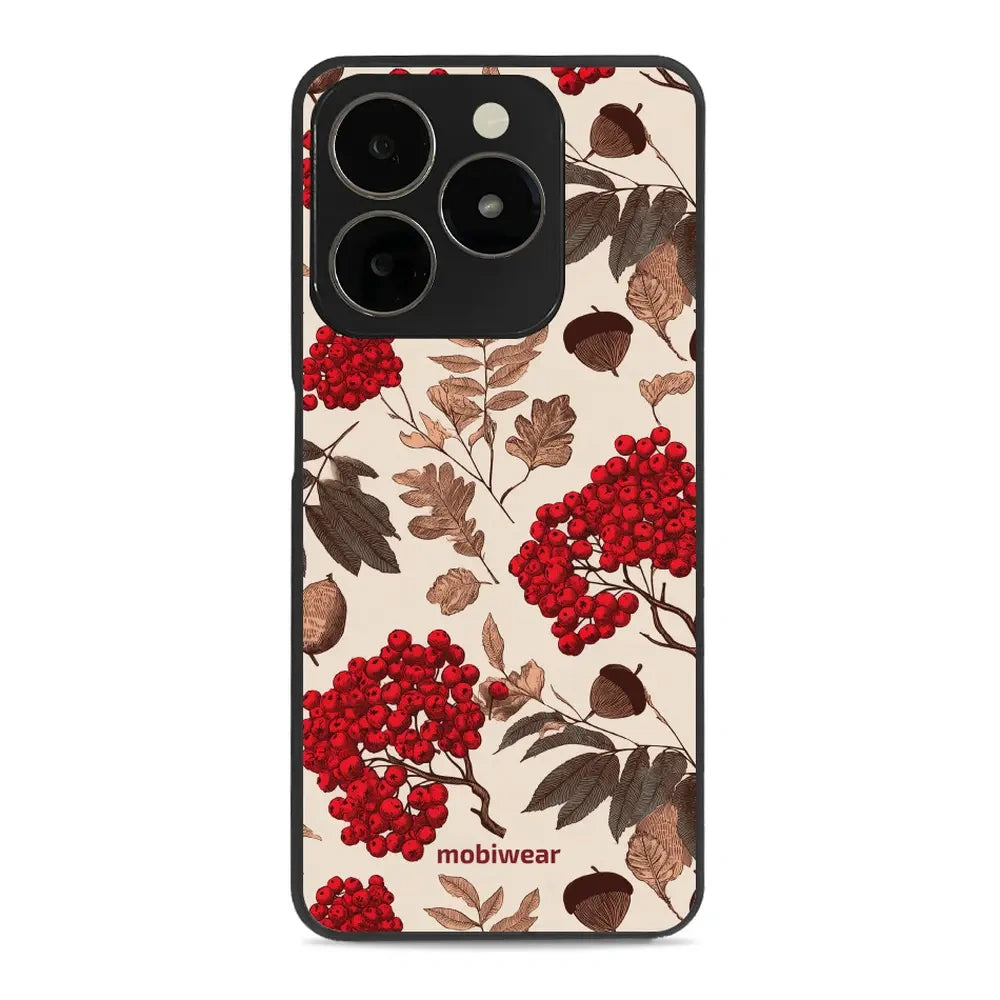 Handyhülle für realme C63, Mobiwear Glossy Case, Vogelbeeren auf Ecru
