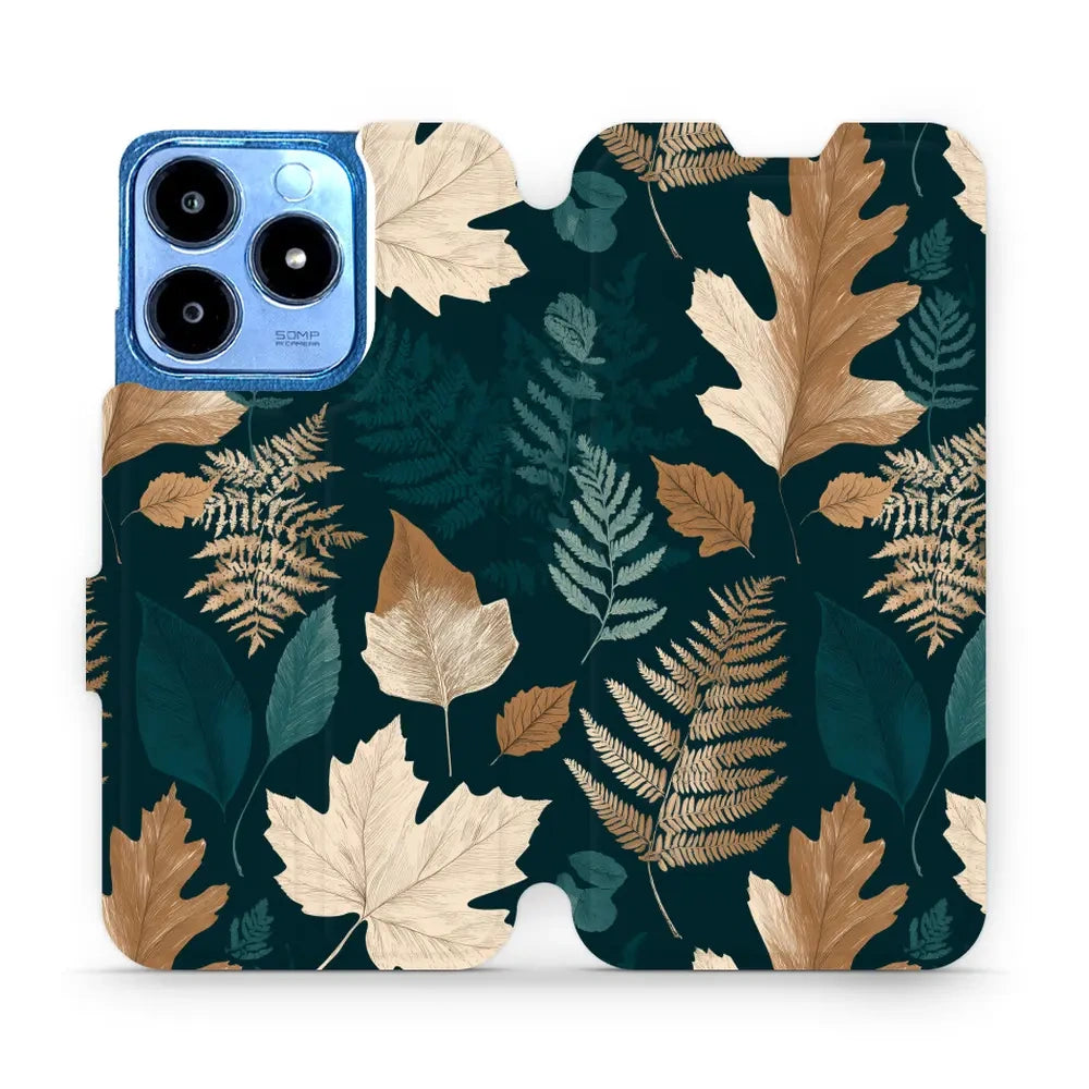 Handyhülle mit klappe für realme C63, Mobiwear Book, Herbarium aus Blättern und Farnen