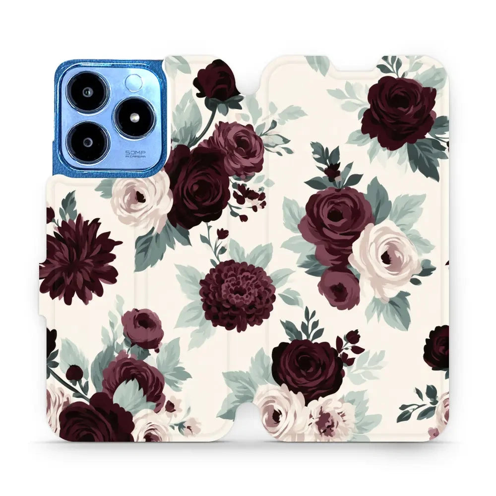 Handyhülle mit klappe für realme C63, Mobiwear Book, Rosen mit Salbei auf Creme
