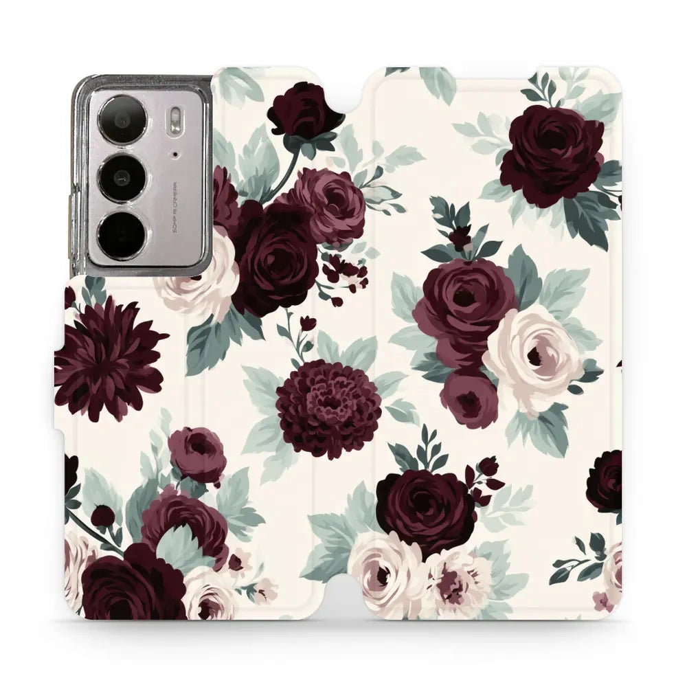 Handyhülle mit klappe für realme C75 4G, realme C75 5G, Mobiwear Book, Rosen mit Salbei auf Creme