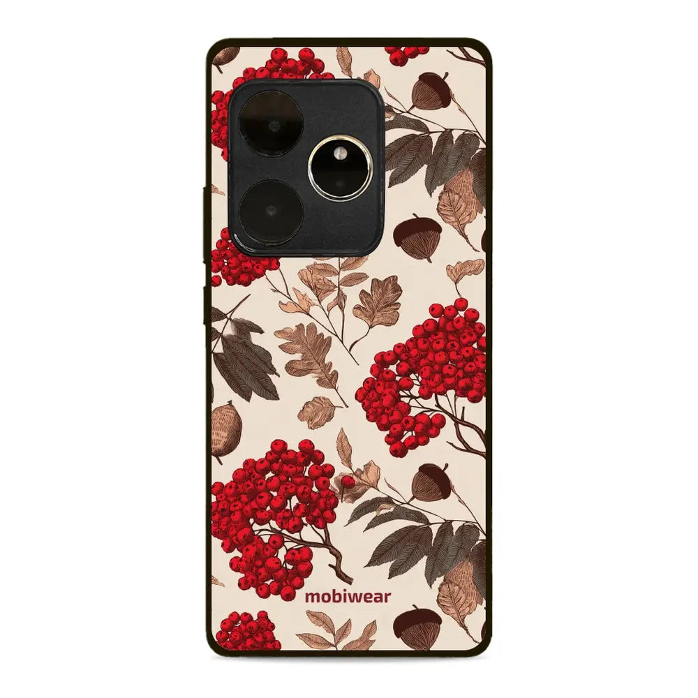 Handyhülle für realme GT 6, Mobiwear Glossy Case, Vogelbeeren auf Ecru