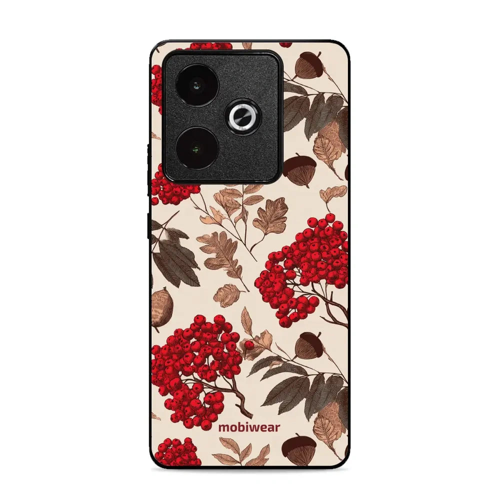 Handyhülle für realme GT 7T, Mobiwear Glossy Case, Vogelbeeren auf Ecru