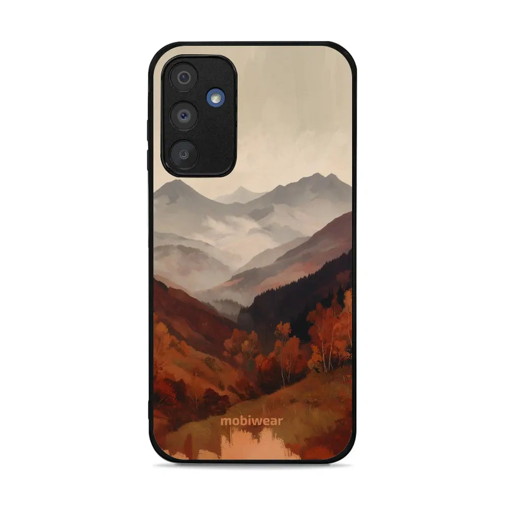 Handyhülle für Galaxy A15 4G, Mobiwear Glossy Case, Nebliges Tal in den Bergen
