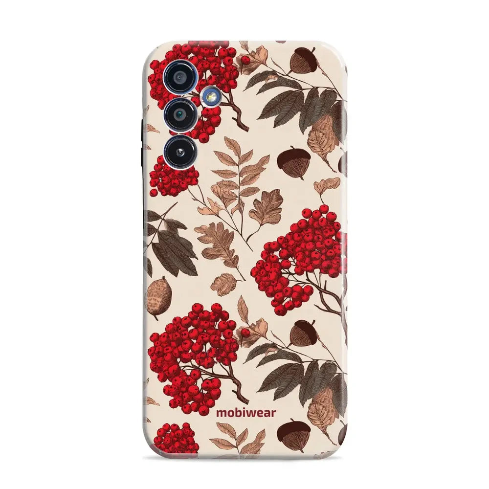 Handyhülle für Galaxy A15 5G, Mobiwear Elite Pro, Vogelbeeren auf Ecru