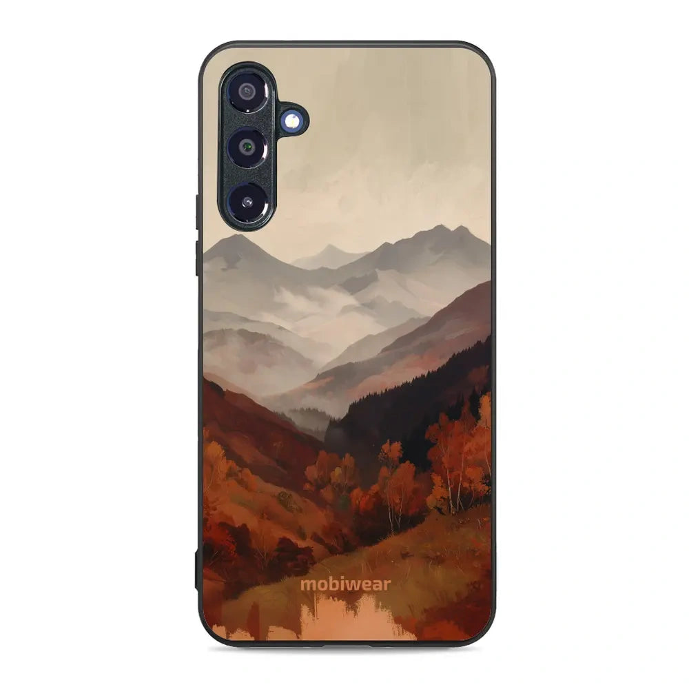 Handyhülle für Galaxy A16 5G, Mobiwear Glossy Case, Nebliges Tal in den Bergen