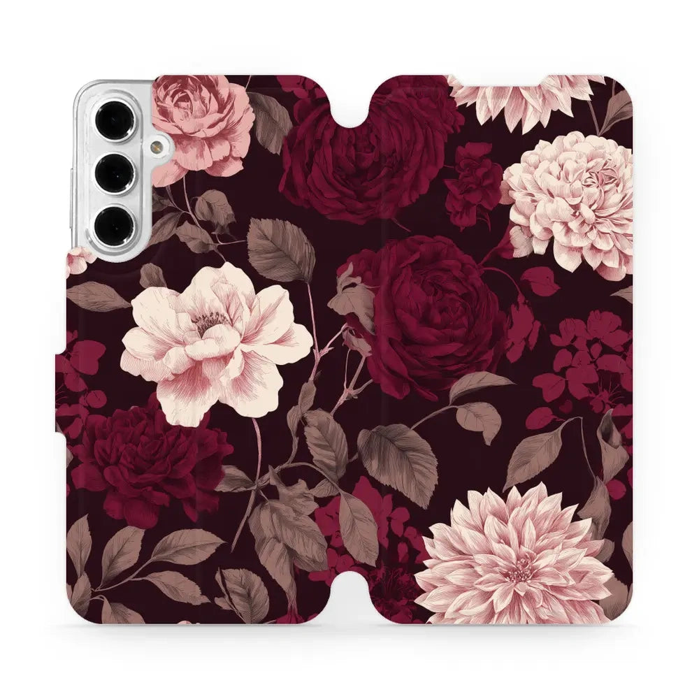 Handyhülle mit klappe für Galaxy A16 5G, Mobiwear Book, Wein und Dahlien