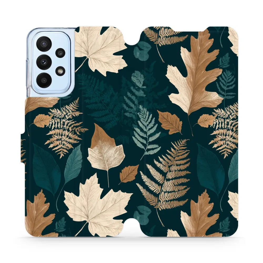 Handyhülle mit klappe für Galaxy A23 5G / 4G, Mobiwear Book, Herbarium aus Blättern und Farnen