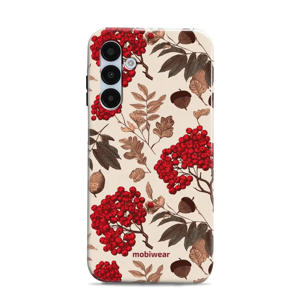 Handyhülle für Galaxy A25 5G, Mobiwear Elite Pro, Vogelbeeren auf Ecru