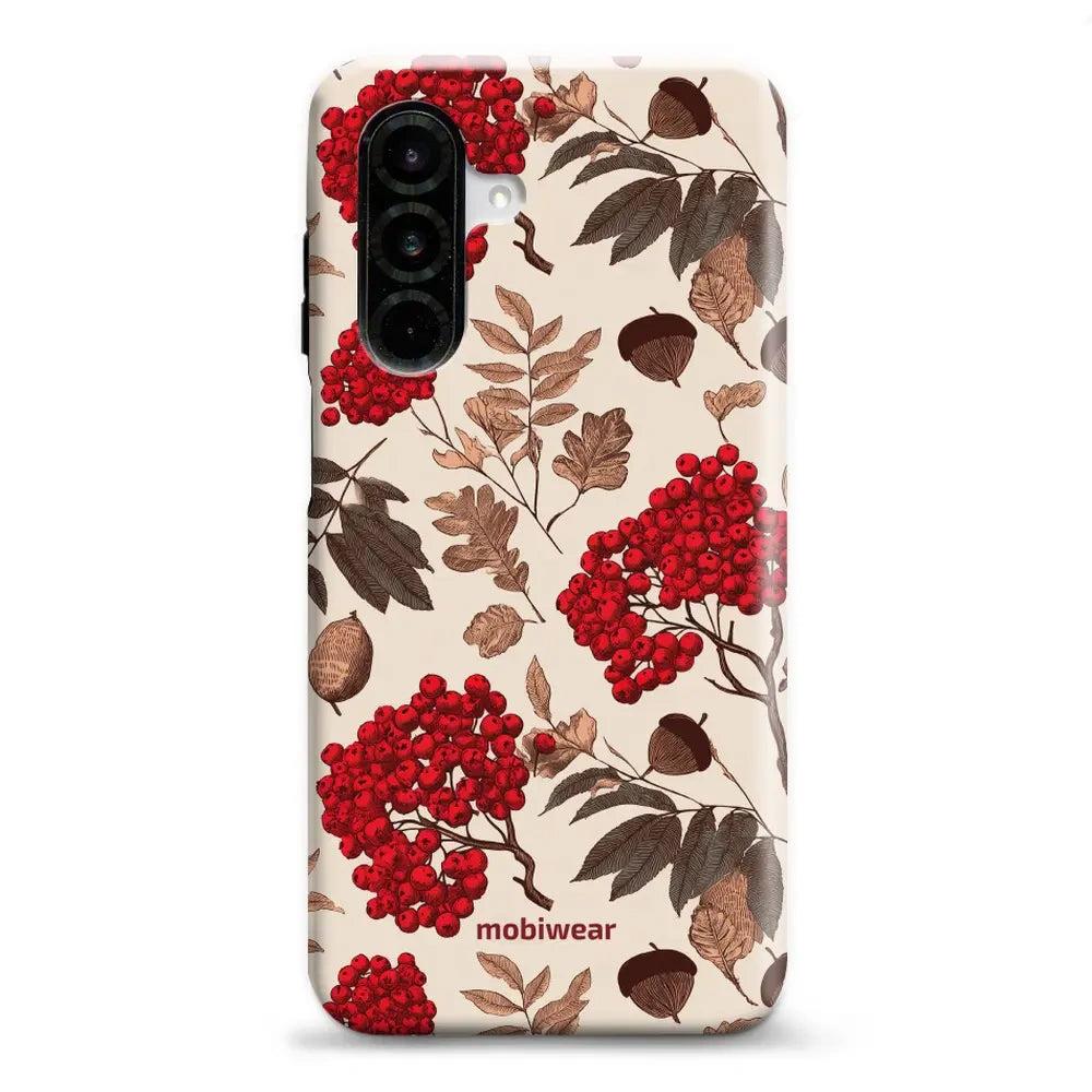 Handyhülle für Galaxy A26 5G, Mobiwear Elite Pro, Vogelbeeren auf Ecru