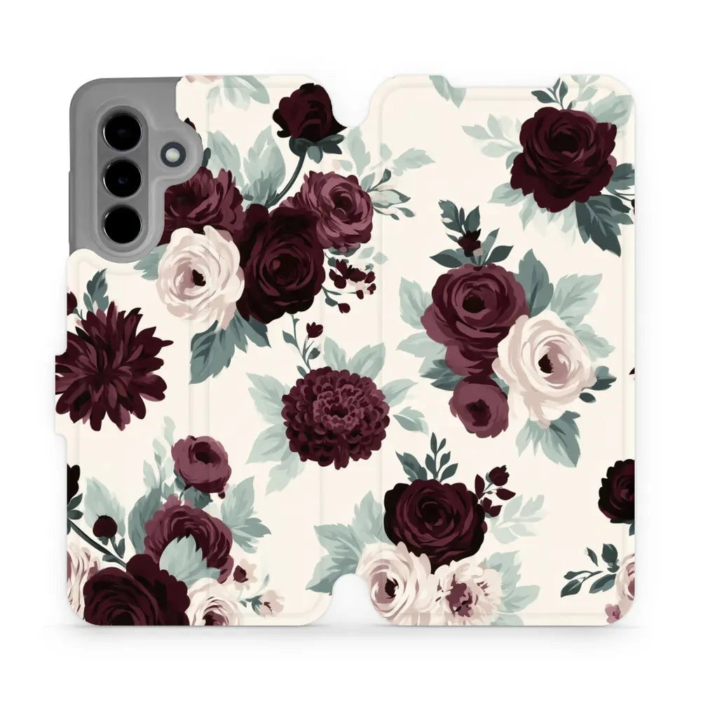 Handyhülle mit klappe für Galaxy A26 5G, Mobiwear Book, Rosen mit Salbei auf Creme