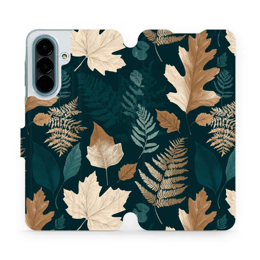 Handyhülle mit klappe für Galaxy A27 5G, Mobiwear Book, Herbarium aus Blättern und Farnen