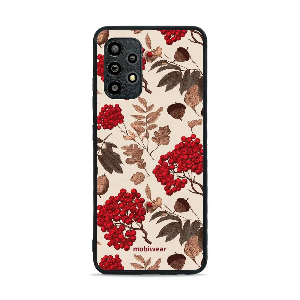 Handyhülle für Galaxy A32 4G, Mobiwear Glossy Case, Vogelbeeren auf Ecru