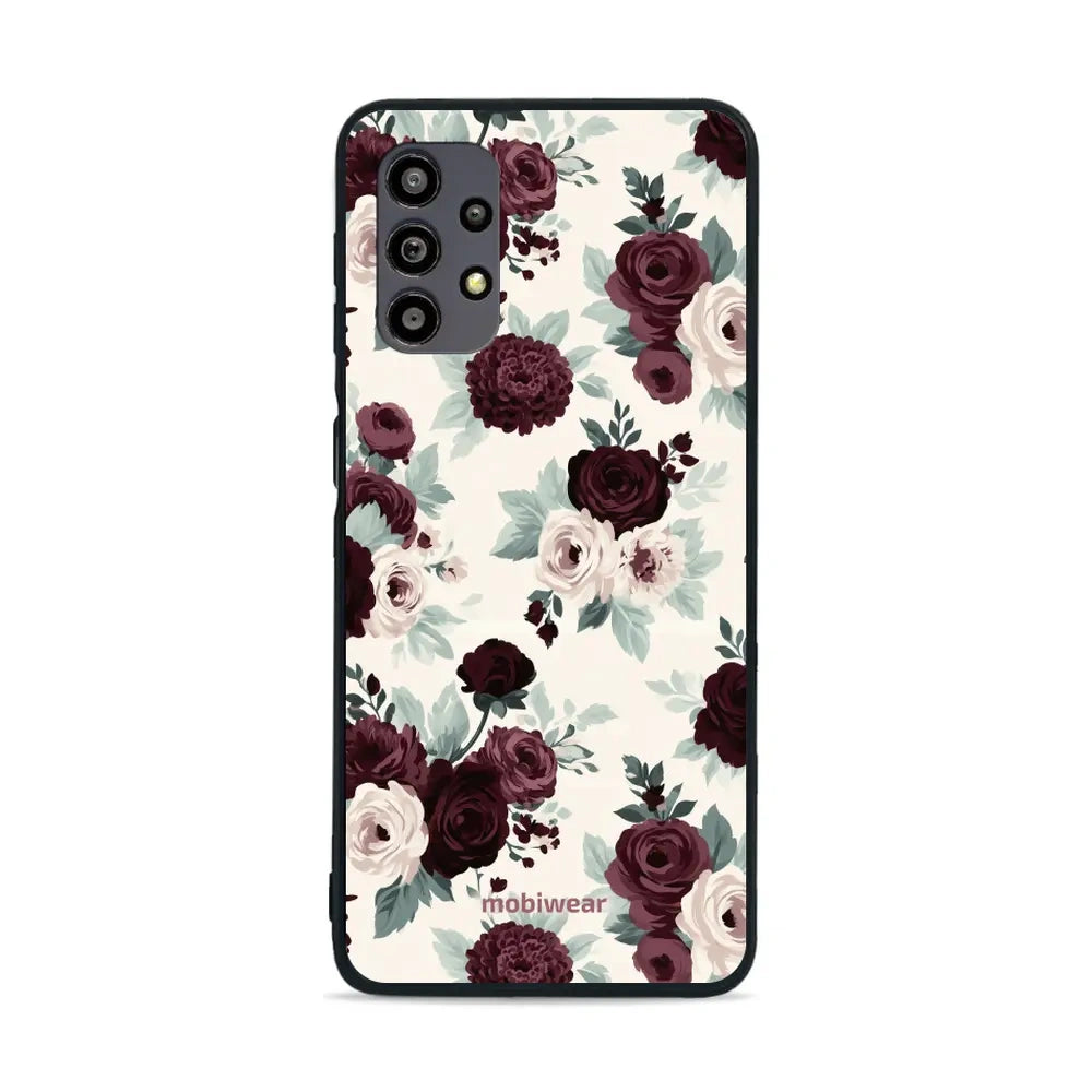 Handyhülle für Galaxy A32 5G, Mobiwear Glossy Case, Rosen mit Salbei auf Creme