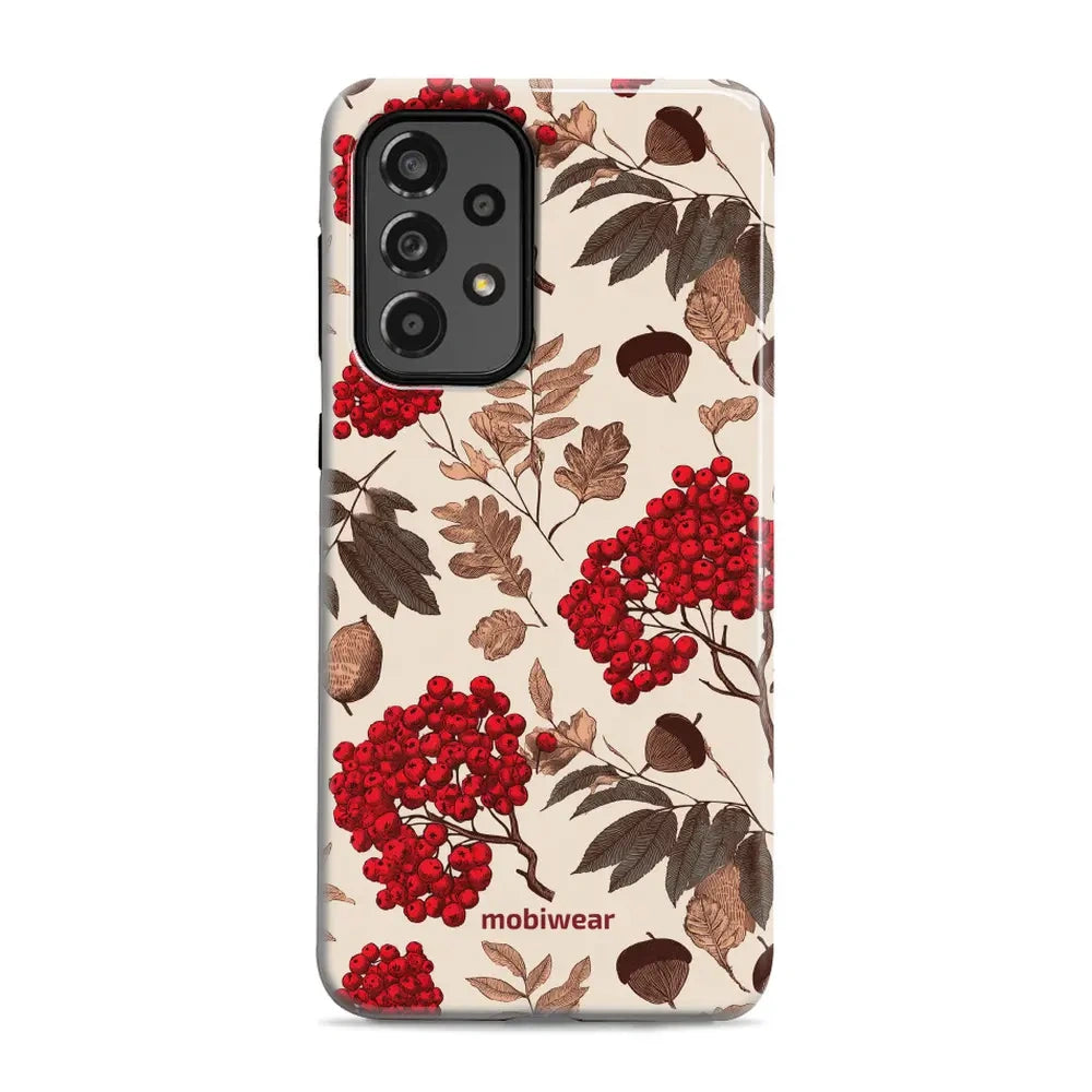 Handyhülle für Galaxy A33 5G, Mobiwear Elite Pro, Vogelbeeren auf Ecru
