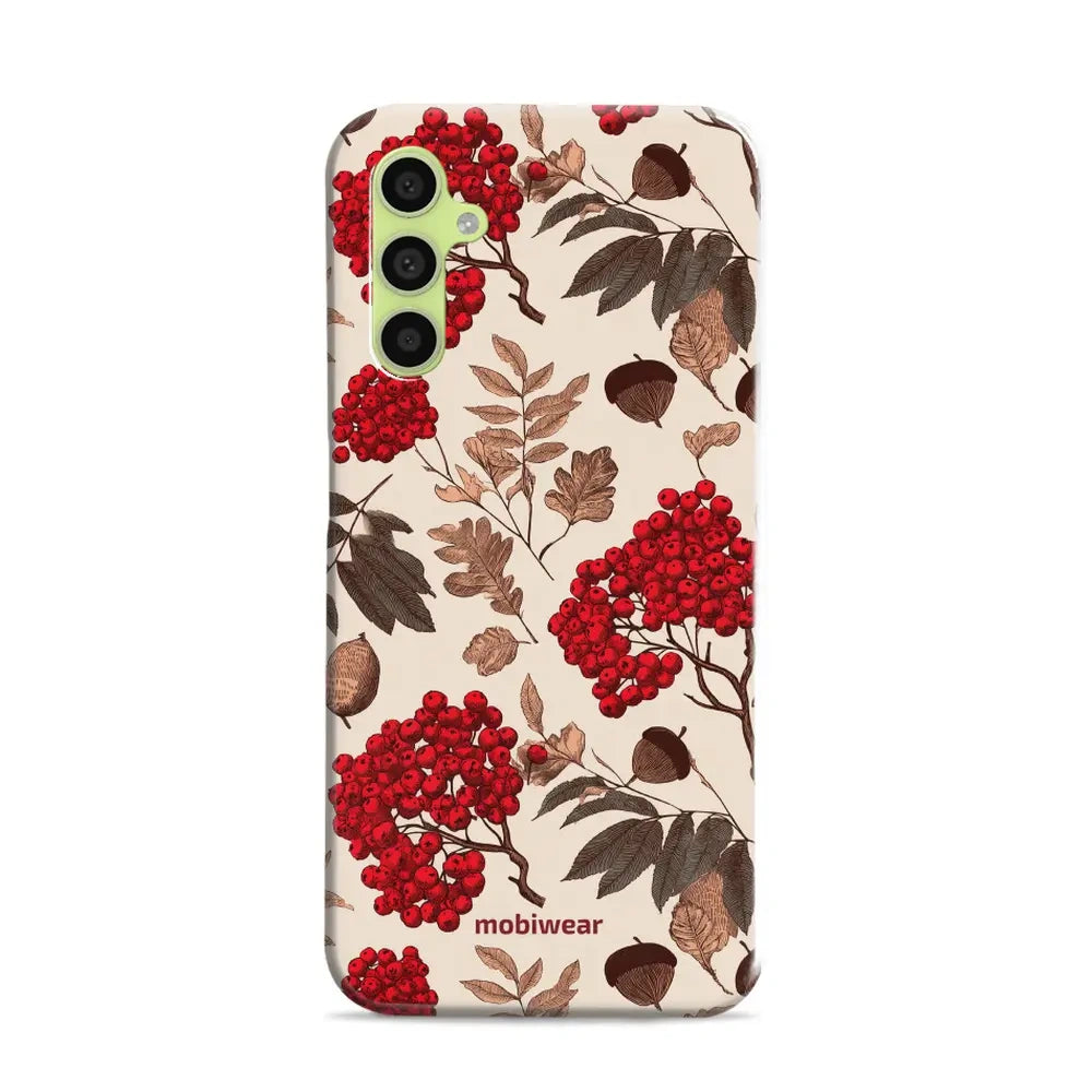 Handyhülle für Galaxy A34 5G, Mobiwear Elite Pro, Vogelbeeren auf Ecru