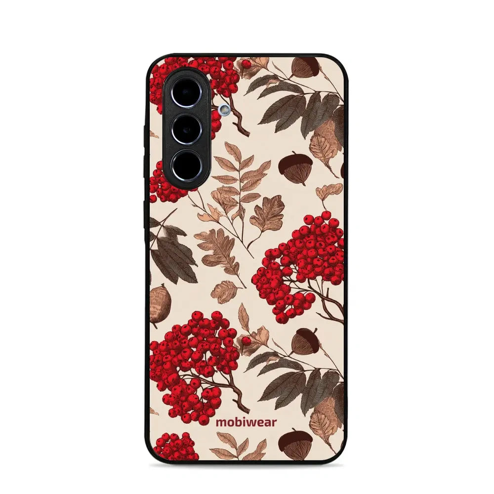 Handyhülle für Galaxy A36 5G, Mobiwear Glossy Case, Vogelbeeren auf Ecru