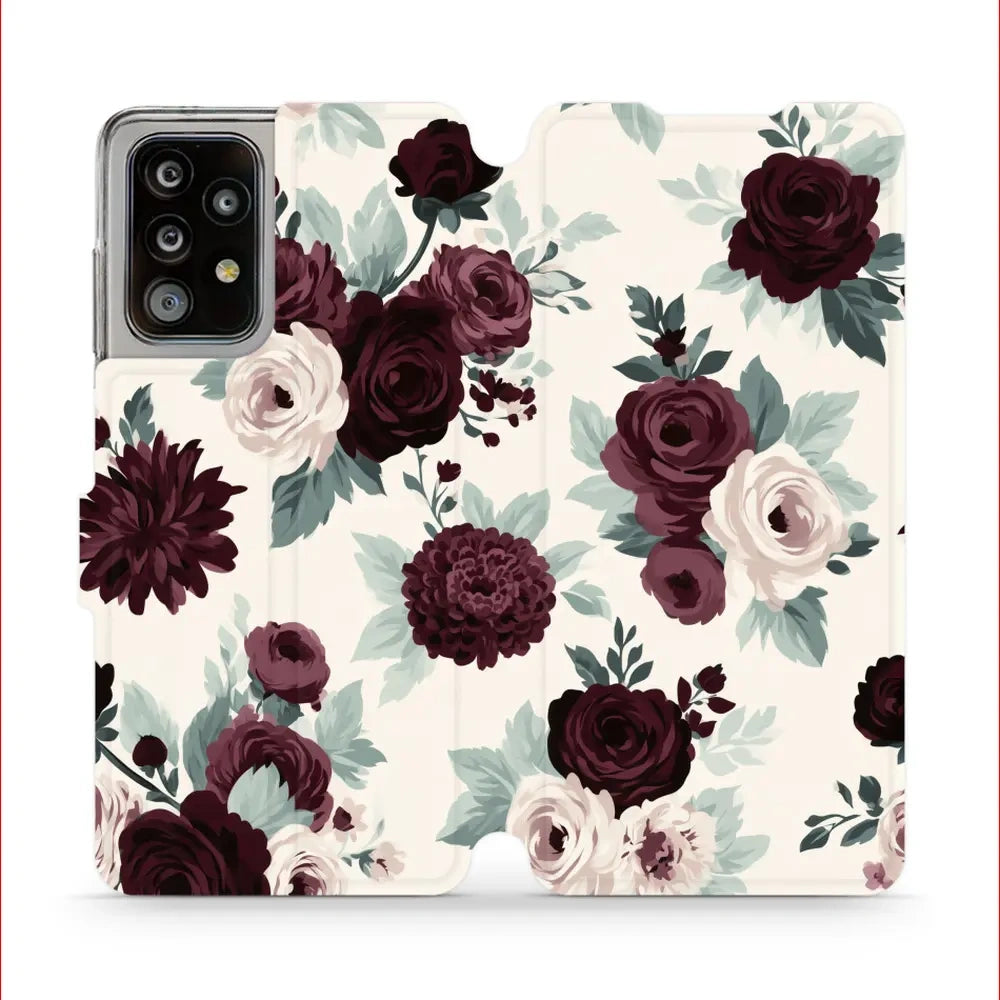 Handyhülle mit klappe für Galaxy A52 5G / 4G, Mobiwear Book, Rosen mit Salbei auf Creme