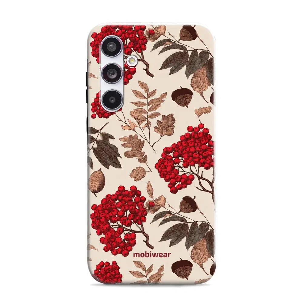 Handyhülle für Galaxy A55 5G, Mobiwear Elite Pro, Vogelbeeren auf Ecru