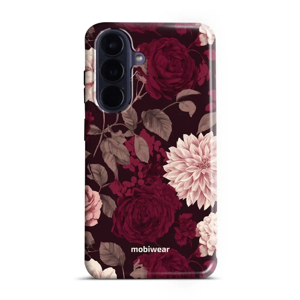Handyhülle für Galaxy A57 5G, Mobiwear Elite Pro, Wein und Dahlien