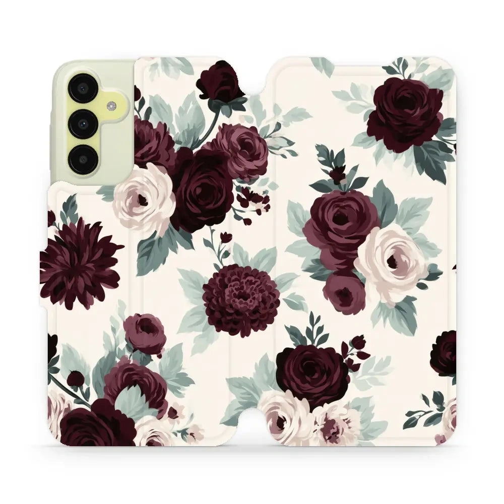 Handyhülle mit klappe für Galaxy M15 5G, Mobiwear Book, Rosen mit Salbei auf Creme