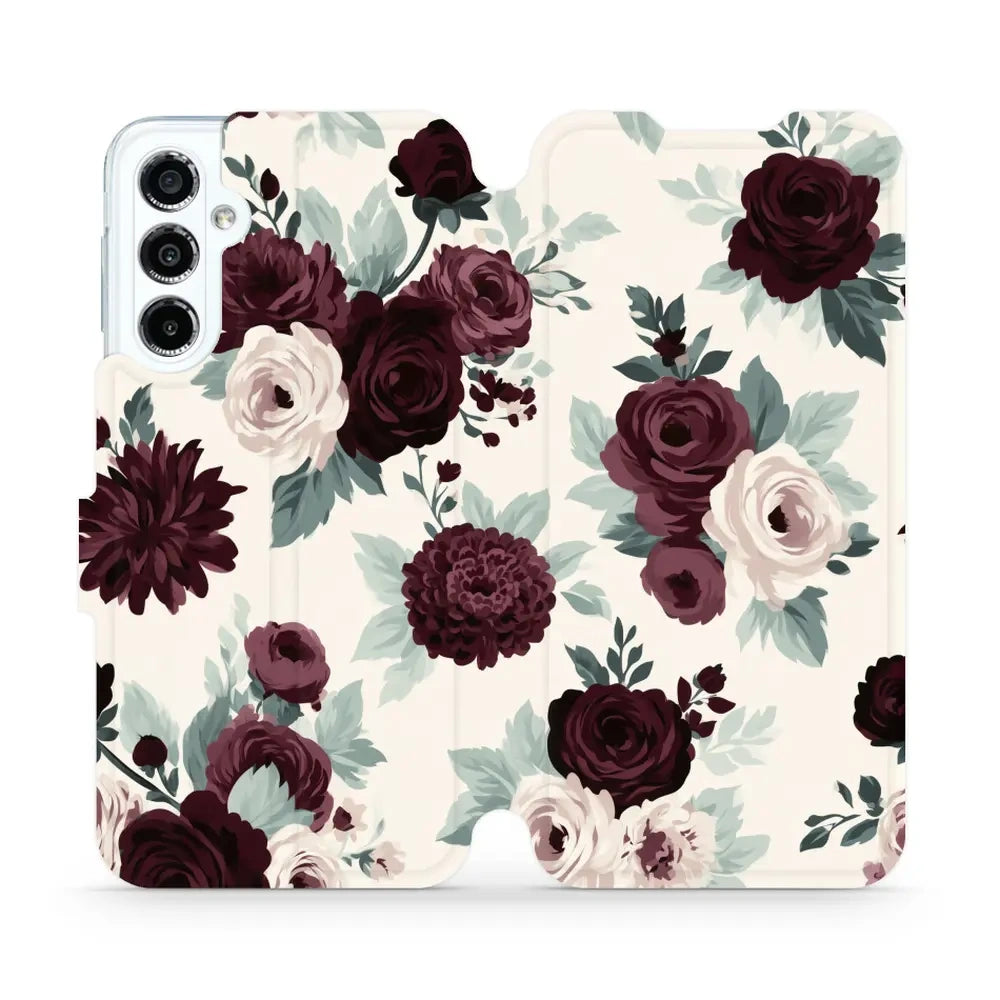 Handyhülle mit klappe für Galaxy M34 5G, Mobiwear Book, Rosen mit Salbei auf Creme