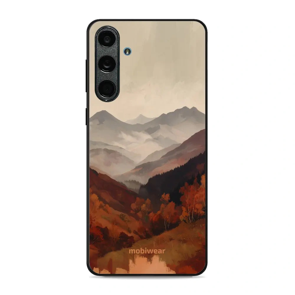 Handyhülle für Galaxy M55 5G, Mobiwear Glossy Case, Nebliges Tal in den Bergen