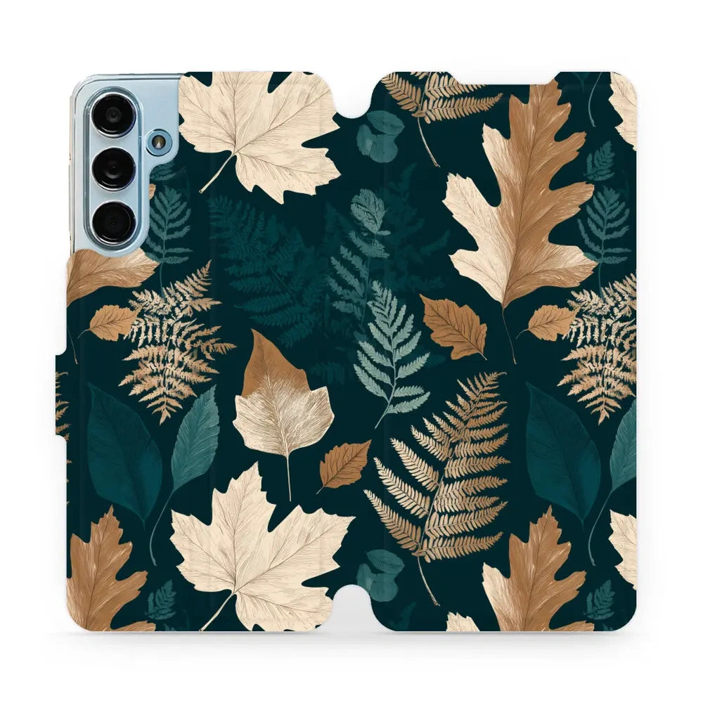 Handyhülle mit klappe für Galaxy M55 5G, Mobiwear Book, Herbarium aus Blättern und Farnen