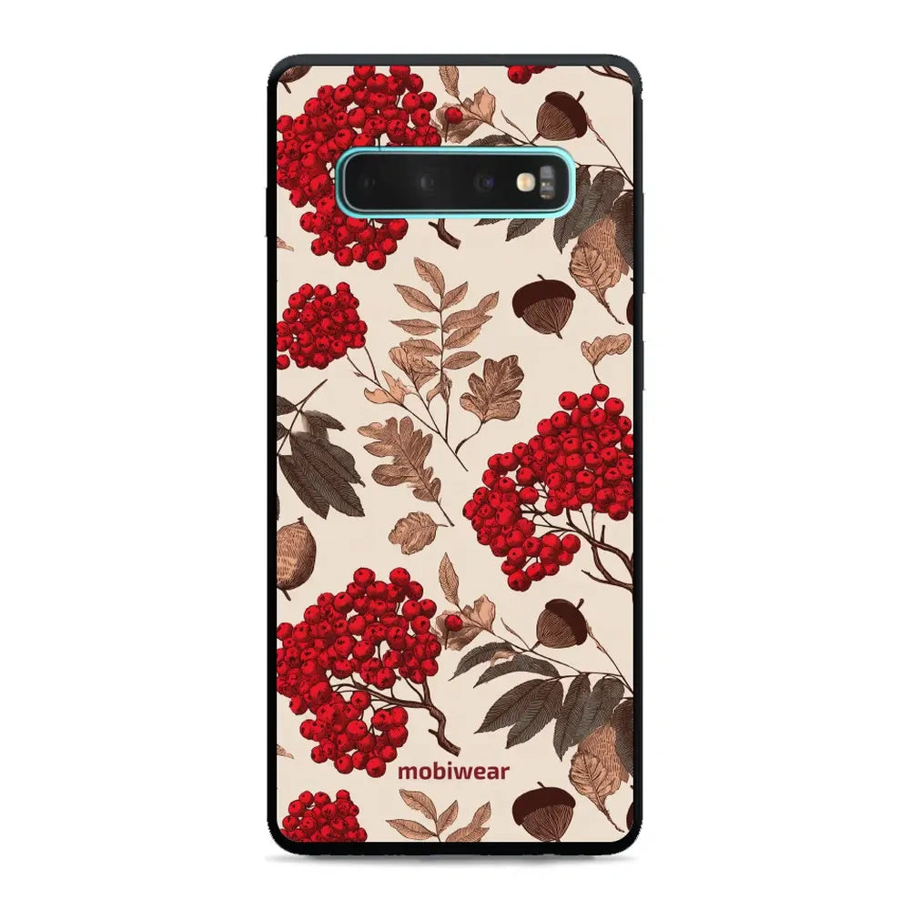 Handyhülle für Galaxy S10 Plus, Mobiwear Glossy Case, Vogelbeeren auf Ecru