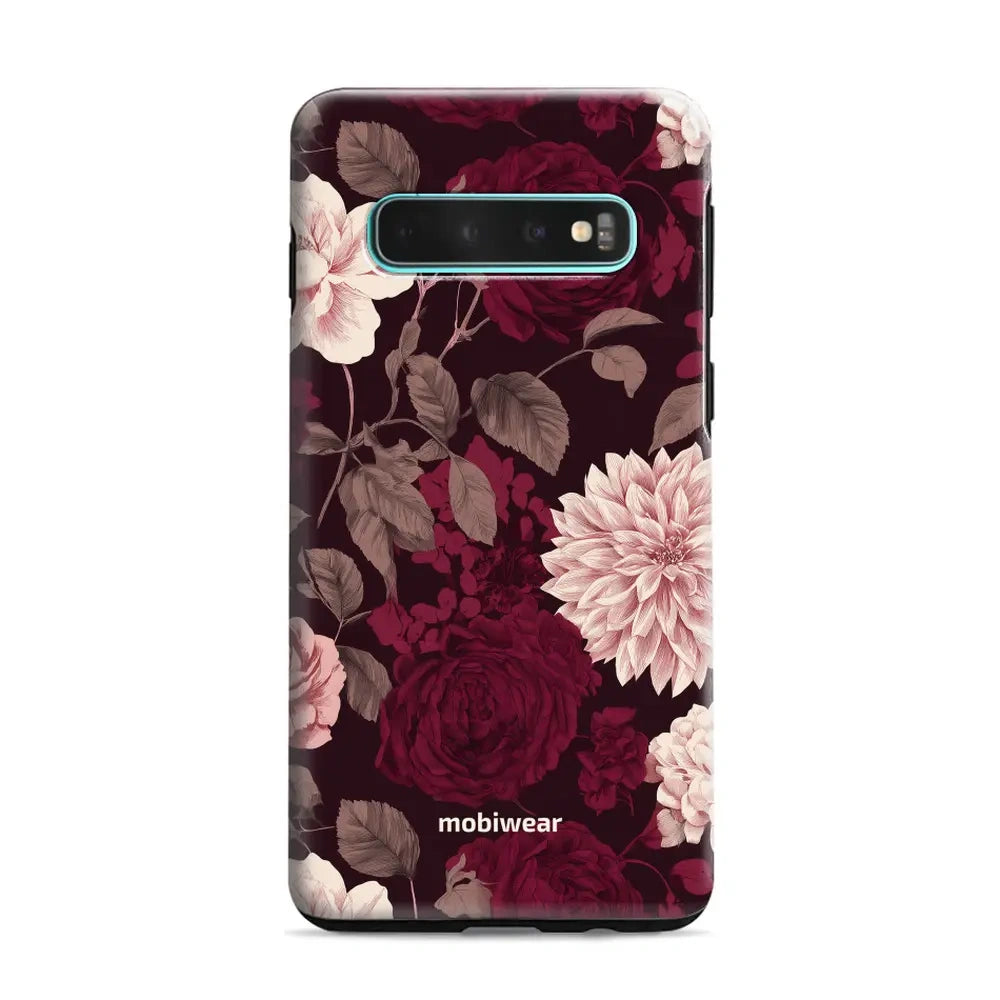 Handyhülle für Galaxy S10 Plus, Mobiwear Elite Pro, Wein und Dahlien