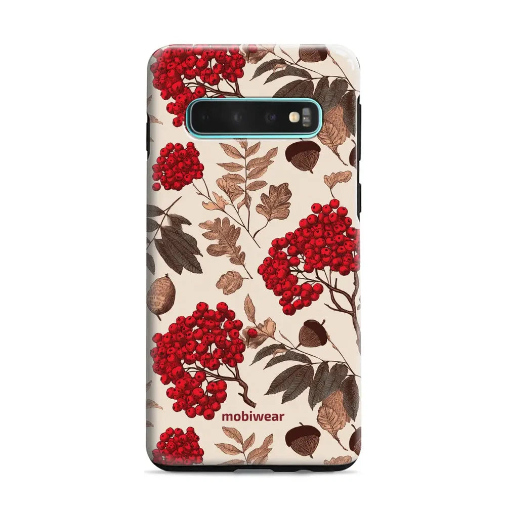 Handyhülle für Galaxy S10 Plus, Mobiwear Elite Pro, Vogelbeeren auf Ecru