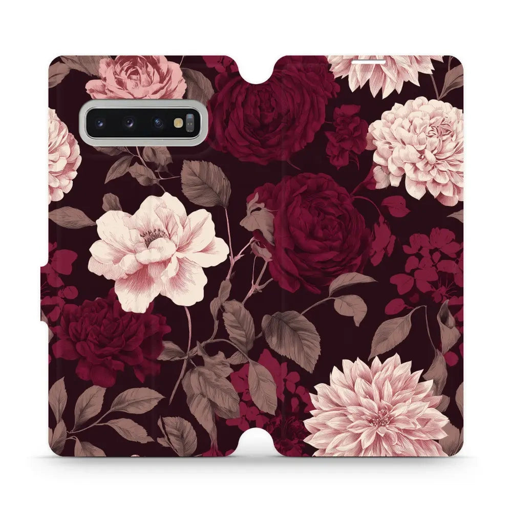 Handyhülle mit klappe für Galaxy S10 Plus, Mobiwear Book, Wein und Dahlien
