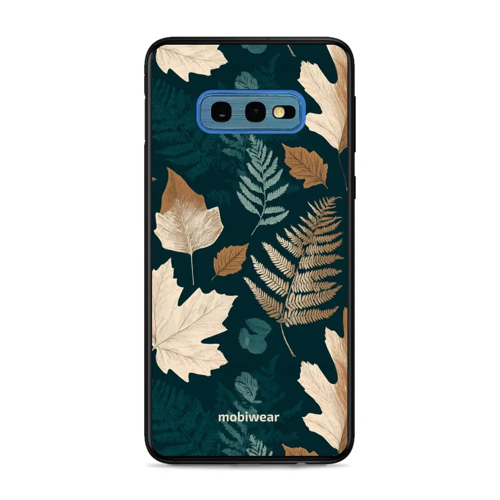 Handyhülle für Galaxy S10e, Mobiwear Glossy Case, Herbarium aus Blättern und Farnen