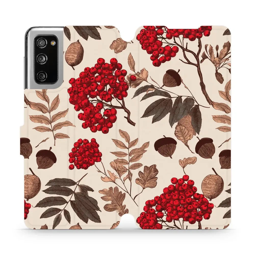Handyhülle mit klappe für Galaxy S20 FE 5G / 4G, Mobiwear Book, Vogelbeeren auf Ecru