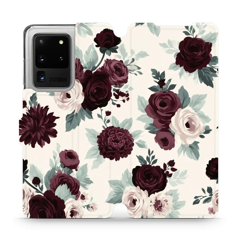 Handyhülle mit klappe für Galaxy S20 Ultra 5G, Mobiwear Book, Rosen mit Salbei auf Creme
