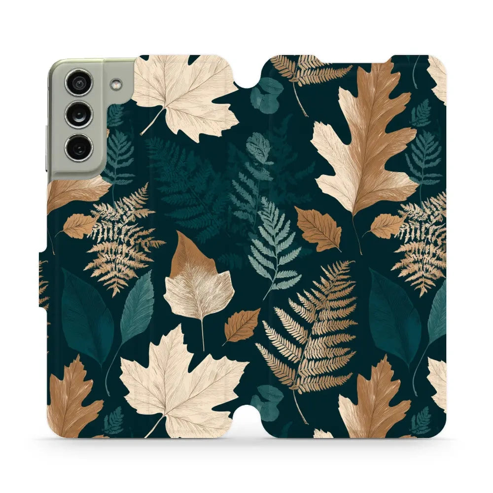 Handyhülle mit klappe für Galaxy S21 FE 5G, Mobiwear Book, Herbarium aus Blättern und Farnen