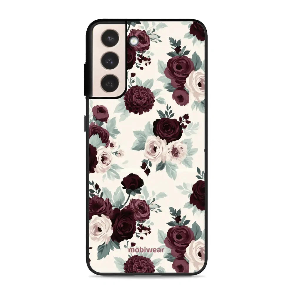 Handyhülle für Galaxy S21 Plus 5G, Mobiwear Glossy Case, Rosen mit Salbei auf Creme