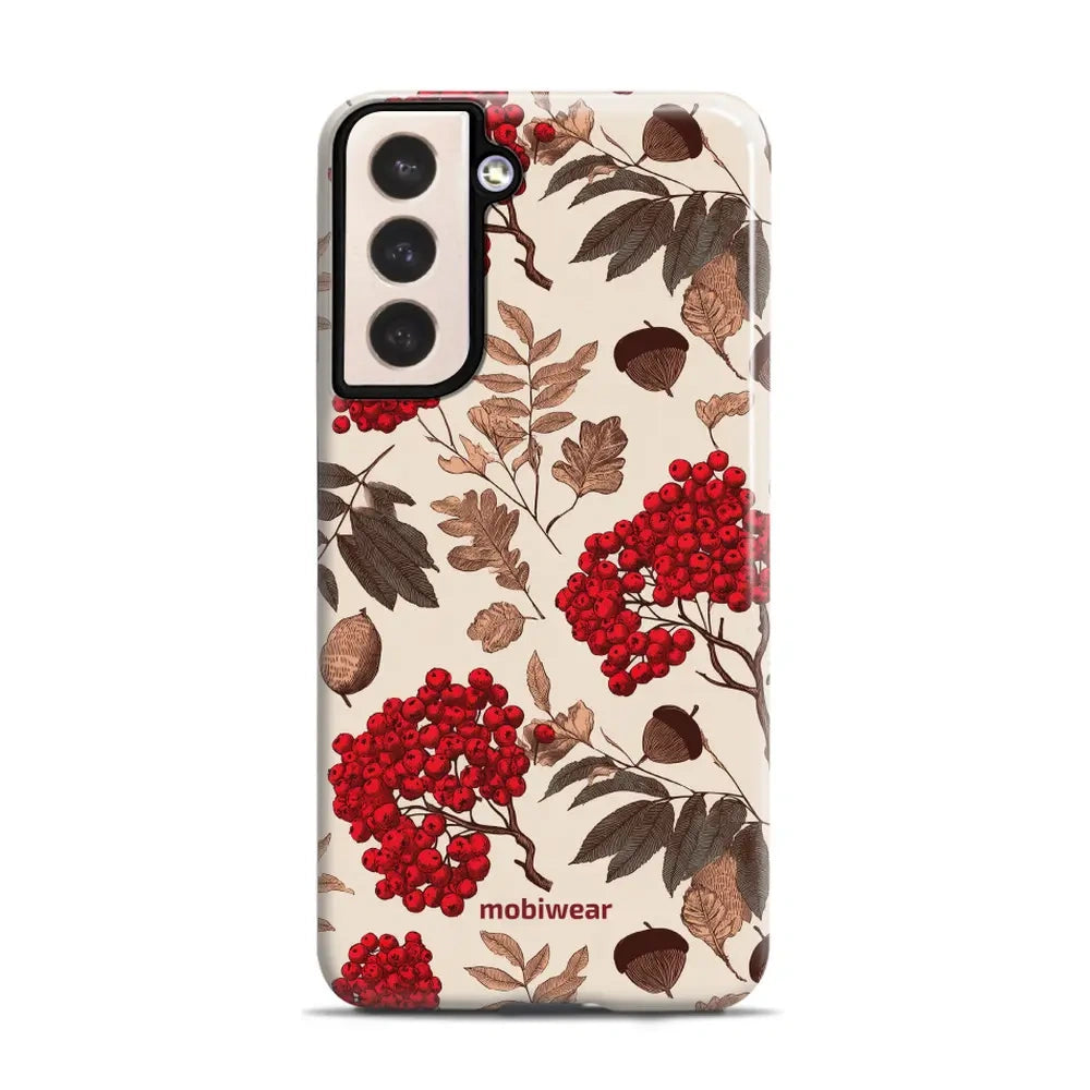Handyhülle für Galaxy S21 Plus 5G, Mobiwear Elite Pro, Vogelbeeren auf Ecru