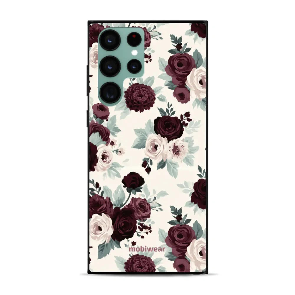 Handyhülle für Galaxy S22 Ultra 5G, Mobiwear Glossy Case, Rosen mit Salbei auf Creme