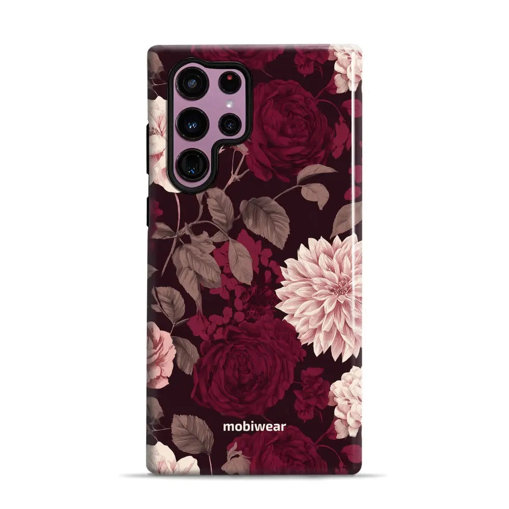 Handyhülle für Galaxy S22 Ultra 5G, Mobiwear Elite Pro, Wein und Dahlien